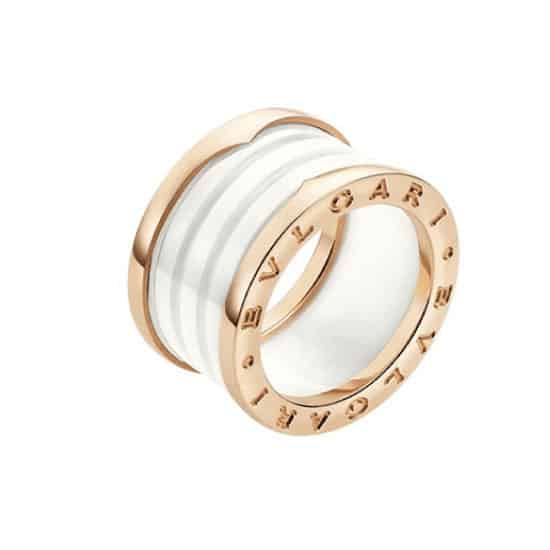 Home  Bvlgari Jewelry  B.zero1 4 Band Pink Gold Ring with White ...