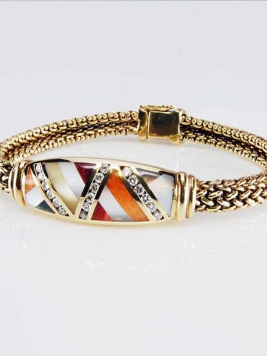 14kt Gold Spiny Oyster, Mother of Pearl & Diamond Bracelet (BB242SP)