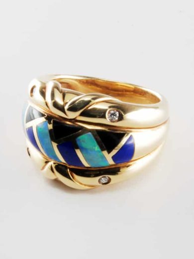 14kt Gold Lapis, Opal & Diamond Ring (RB905)