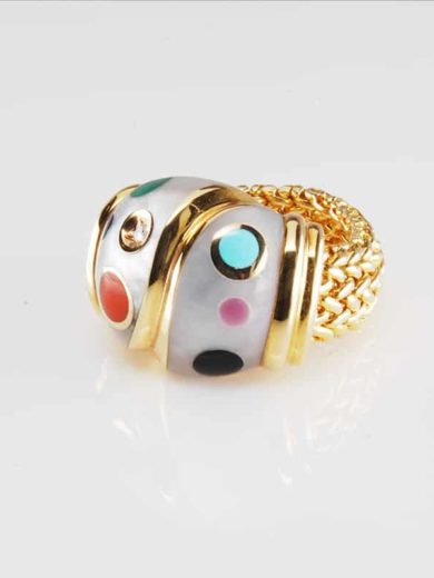 14kt Gold Onyx, White Agate, Malachite, Lapis, Red Agate & Diamond Ring (RB896)